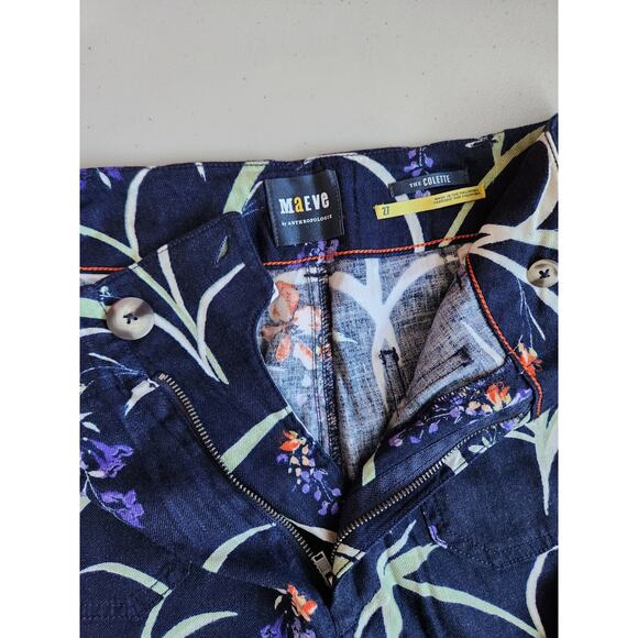 NWT Maeve The Colette Cropped Wide-Leg Linen Pants Sz 27 Dark Blue Floral #7E404 - Picture 9 of 12